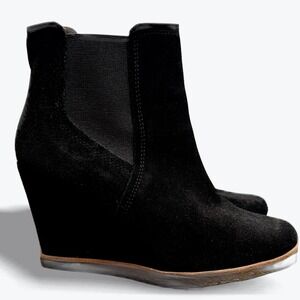 Splendid Wedge Ankle Boots Black Suede Leather Booties Size 8.5M 3.5 inch Heel